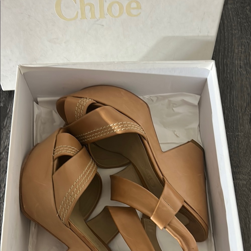 Chloe Tan Block Heel Sandals